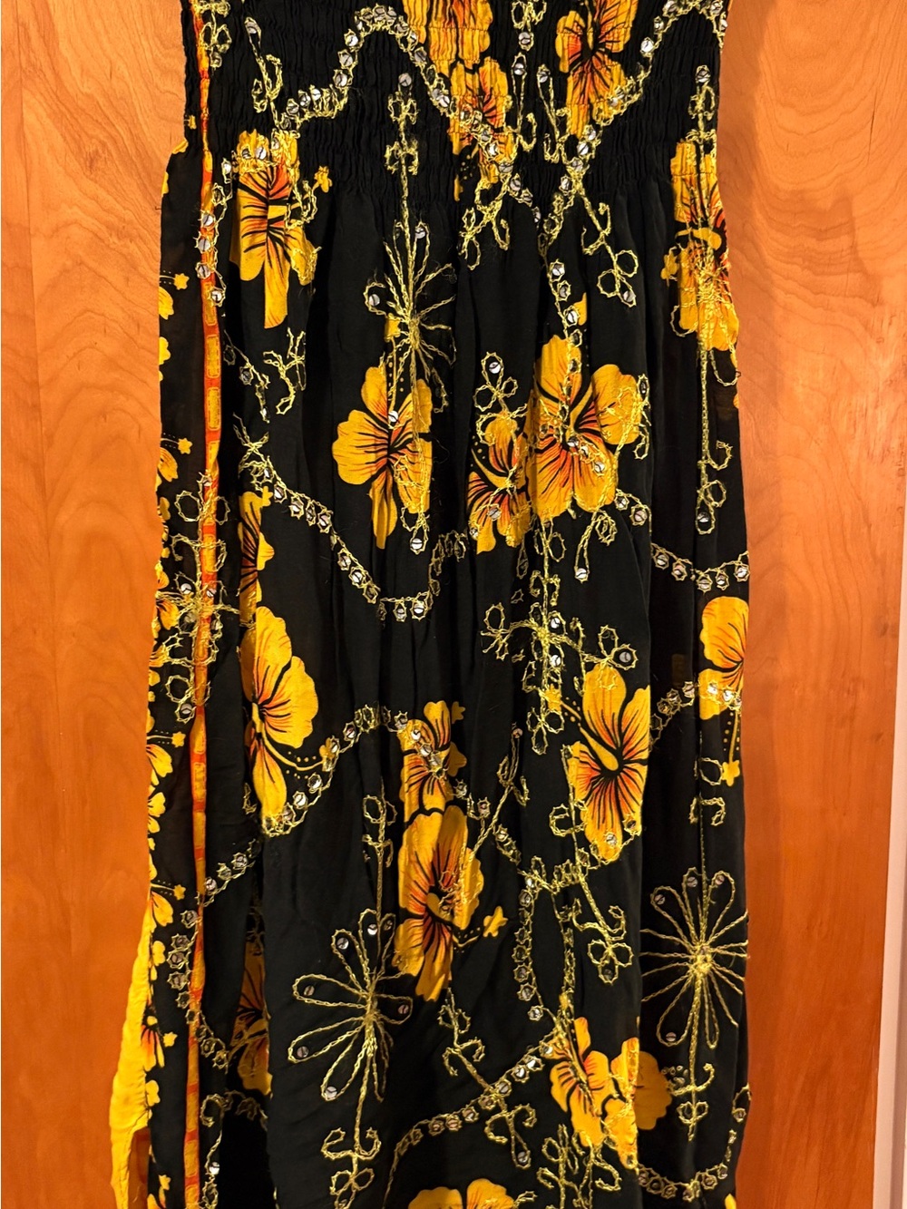 Black Floral Maxi Skirt with Yellow Hibiscus Print